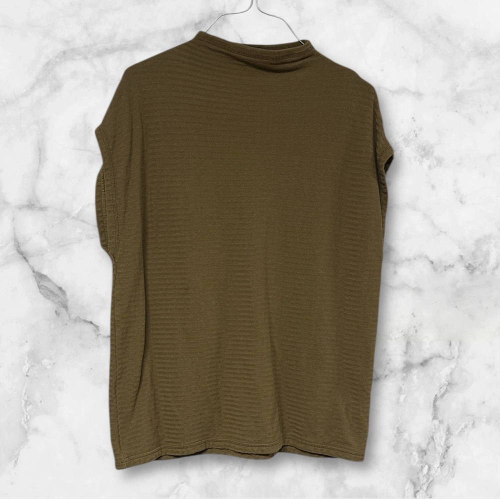 Madewell Olive green Oversized Ribbed Zigzag Pattern Funnelneck Tunic Top small
